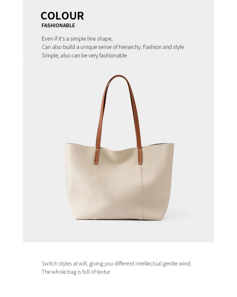 Borsa a mano grande da donna in vera pelle, colore bianco, ideale per il tempo libero.