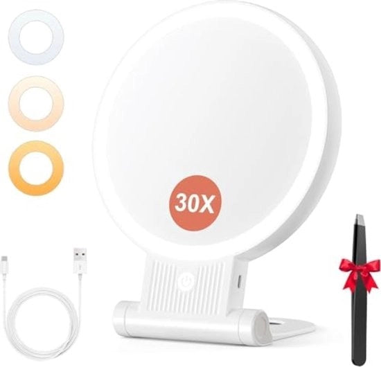 Specchio per trucco con illuminazione LED, ingrandimento e caricabile
