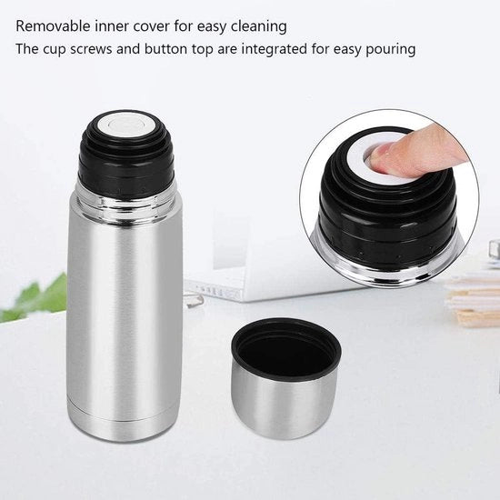 Termos portatile in acciaio inossidabile - isolato a vuoto - tappo a pistone - ideale per viaggi - 500 ml