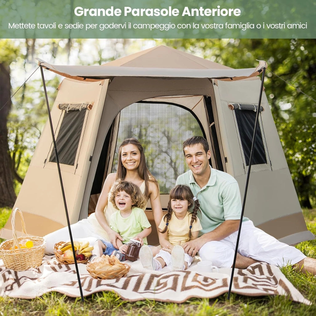 Tenda da Spiaggia Adatta a 4-6 Persone, Tenda Impermeabile e Pieghevole a Doppio Strato con Borsa Portatile per Campeggio e Viaggio, 330 x 270 x 200 cm