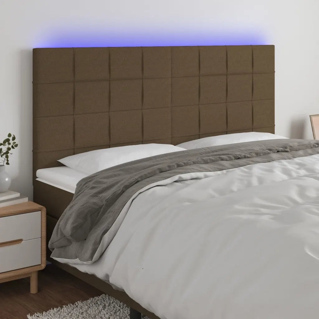 Testiera a LED-Testata con LED Marrone Scuro 180x5x118/128 cm in Tessuto 481527