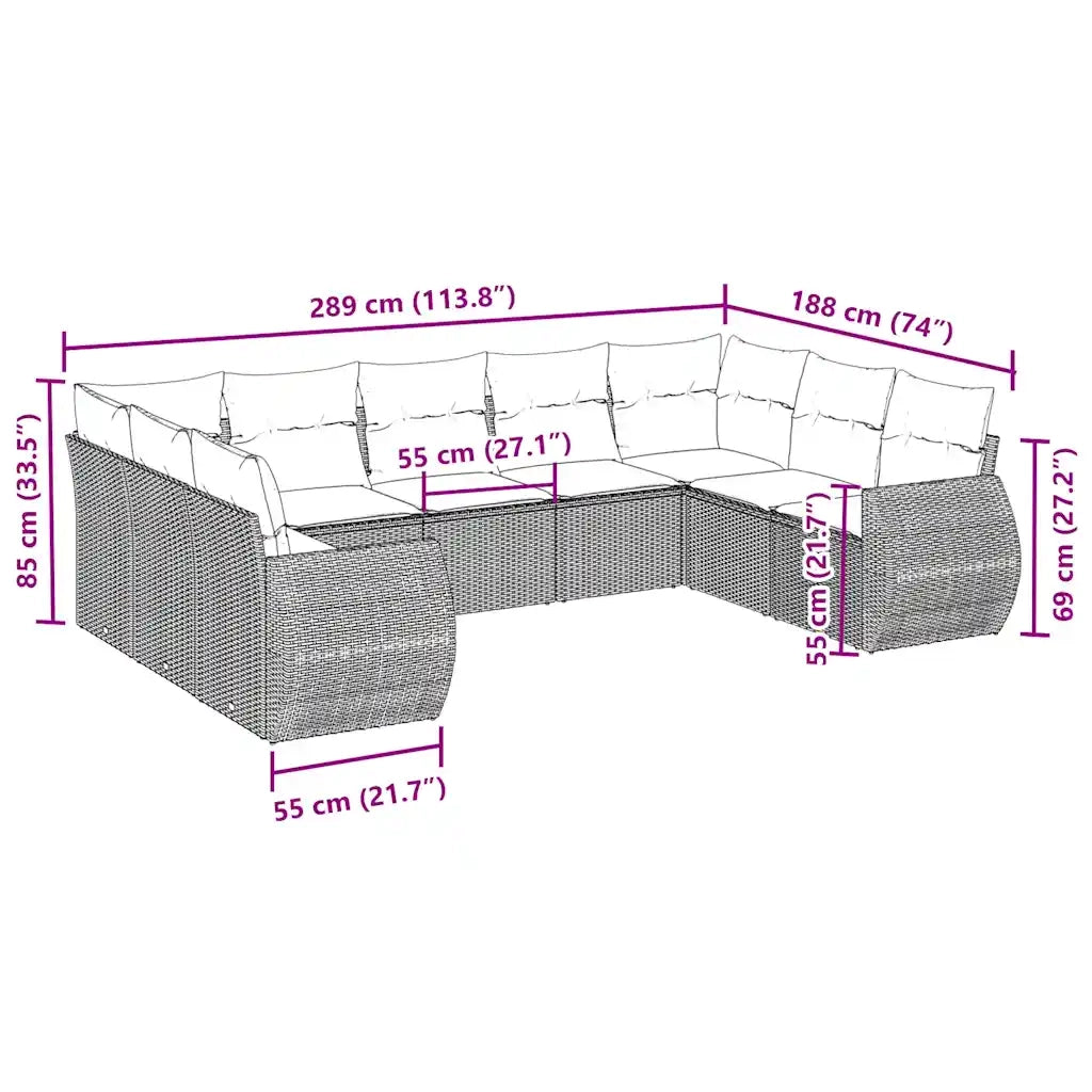 Set Divani da Giardino 9 pz con Cuscini Nero in Polyrattan 3254133