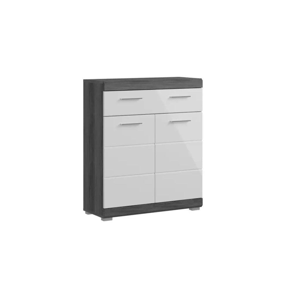 Mobile basso SCOTT – 2 porte e 1 cassetto – Grigio scuro e bianco – 74x88x31 cm