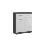 Mobile basso SCOTT – 2 porte e 1 cassetto – Grigio scuro e bianco – 74x88x31 cm