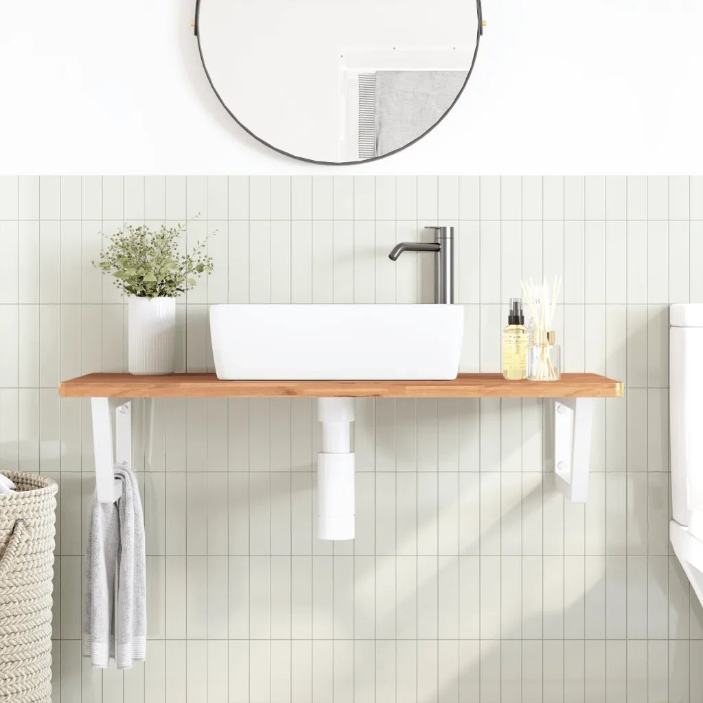 Ripiano a Parete per Lavabo-Mensole a Muro in Acciaio e Massello di Faggio 733796