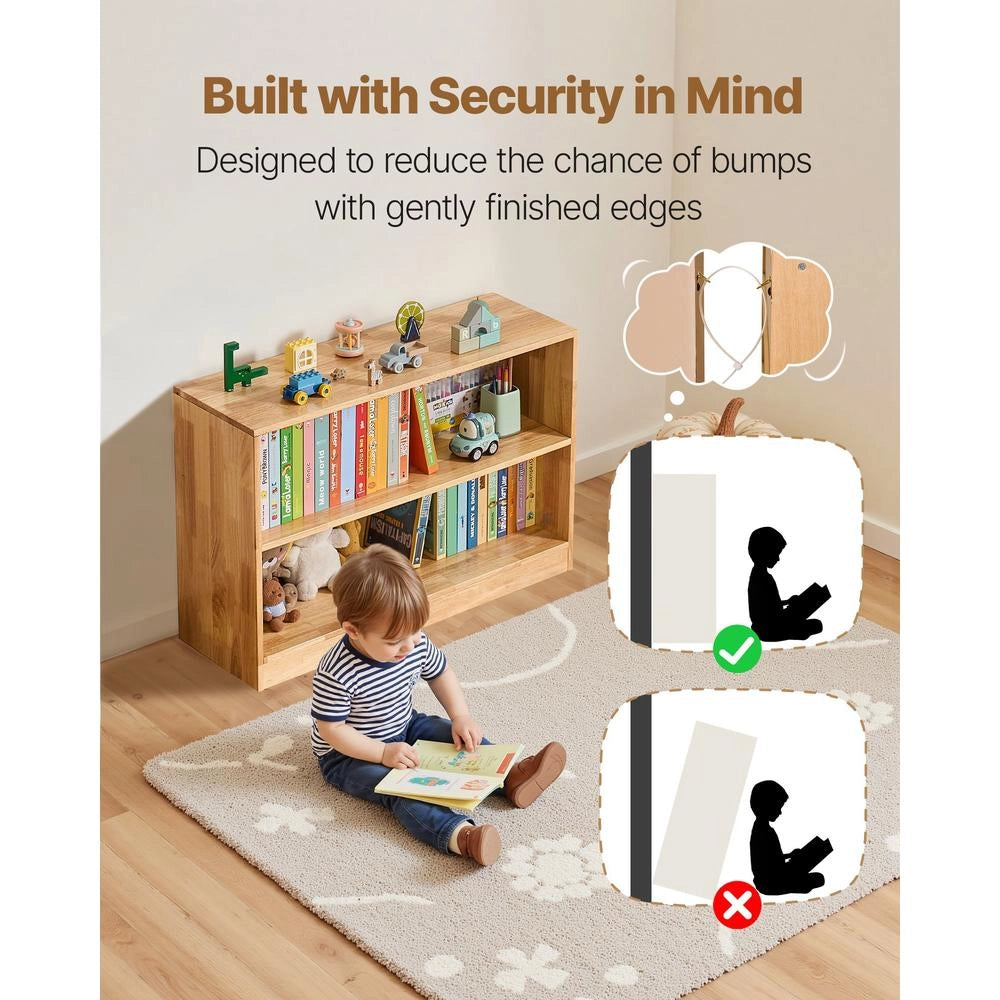 Mobiletto Stoccaggio Giocattoli Bambini 2 Ripiani 2 Scomparti Scaffale Camera da Letto Marrone