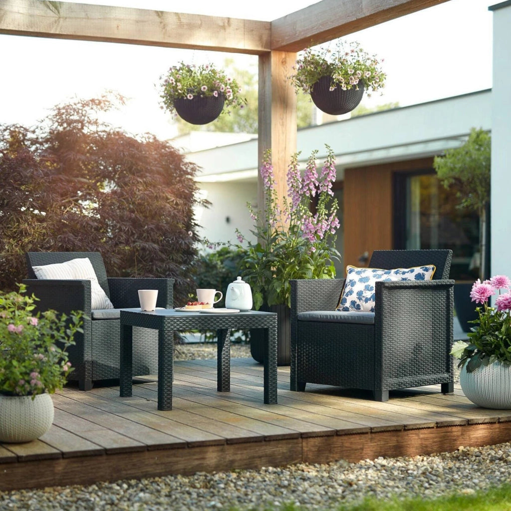 Set salotto da esterno Petawawa, Salottino outdoor, Set da balcone o giardino, Composizione soggiorno per esterni, 65x63 h74 cm, Antracite