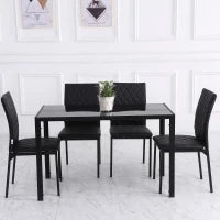 Set 4 Sedie da Pranzo in Finta Pelle con Cuciture a Rombi e Gambe in Metallo, Nero