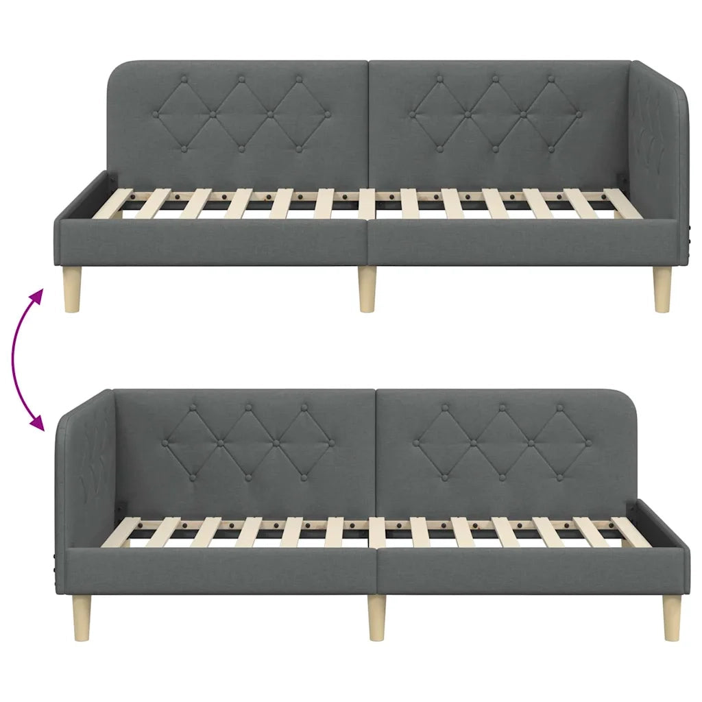 Cornice del letto ad angolo Grigio scuro 100 x 200 cm Tessuto