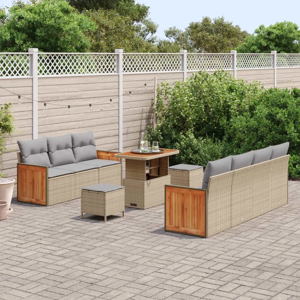 Set Divano da Giardino con cuscino 10 pcs Beige e Grigio Chiaro 3363142
