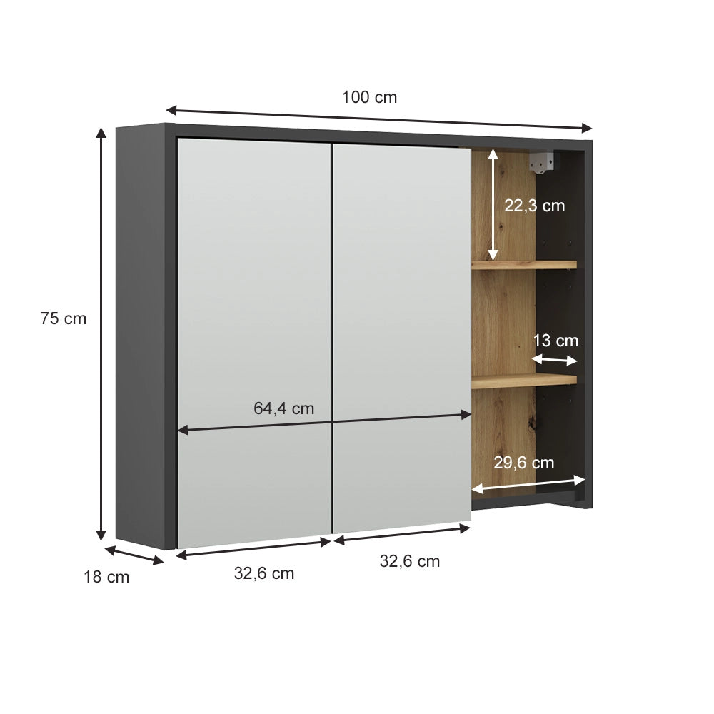 Vicco Specchio contenitore bagno Rovere artigianale 100 x 75 cm