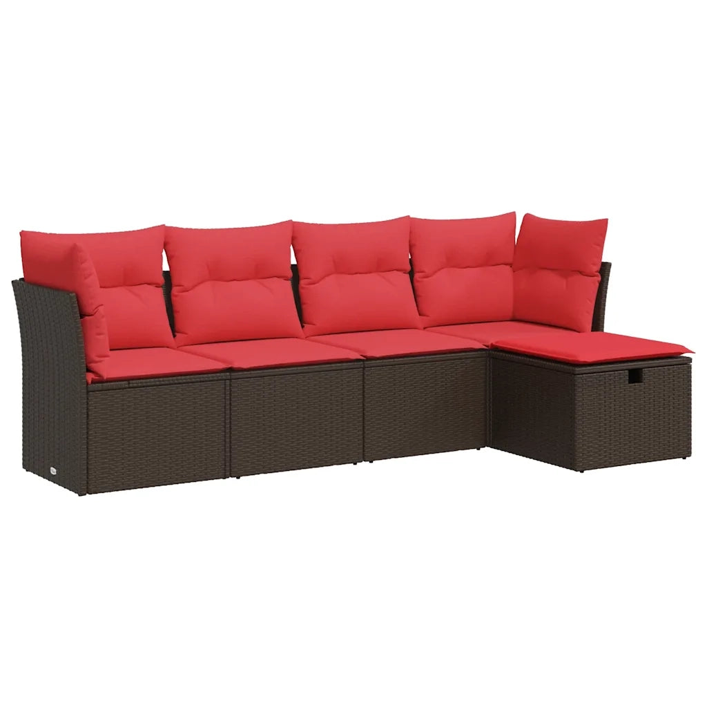 vidaXL Set Divano da Giardino 5 pz con Cuscini Marrone in Polyrattan