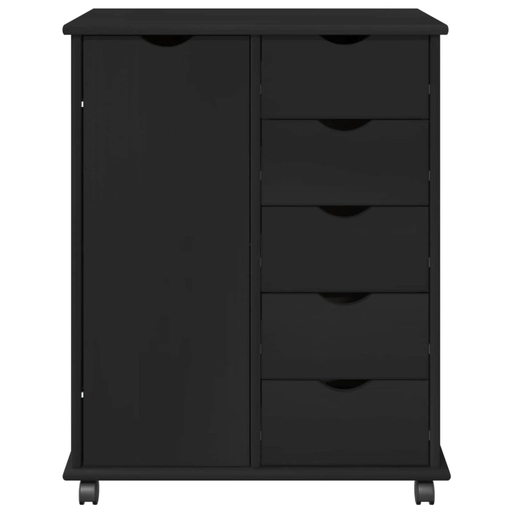 Mobile con Ruote Nero 63,5 x 39 x 79 cm Legno di Pino Massello 42028363