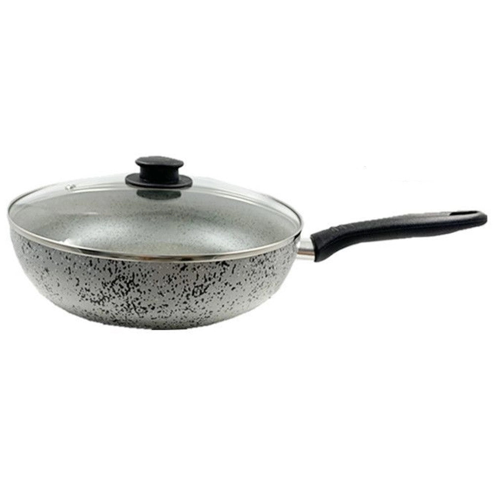 Trade Shop - Padella Alta Antiaderente Antigraffio A 7 Strati Con Coperchio In Vetro Manico Da 24-28cm -