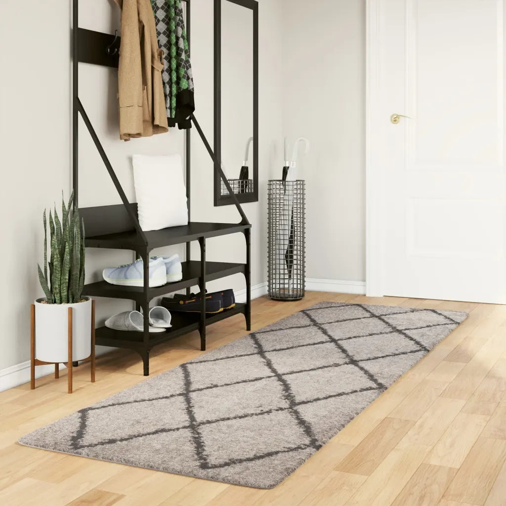 Tappeto Shaggy PAMPLONA a Pelo Lungo Beige e Antracite 80x250cm 375385