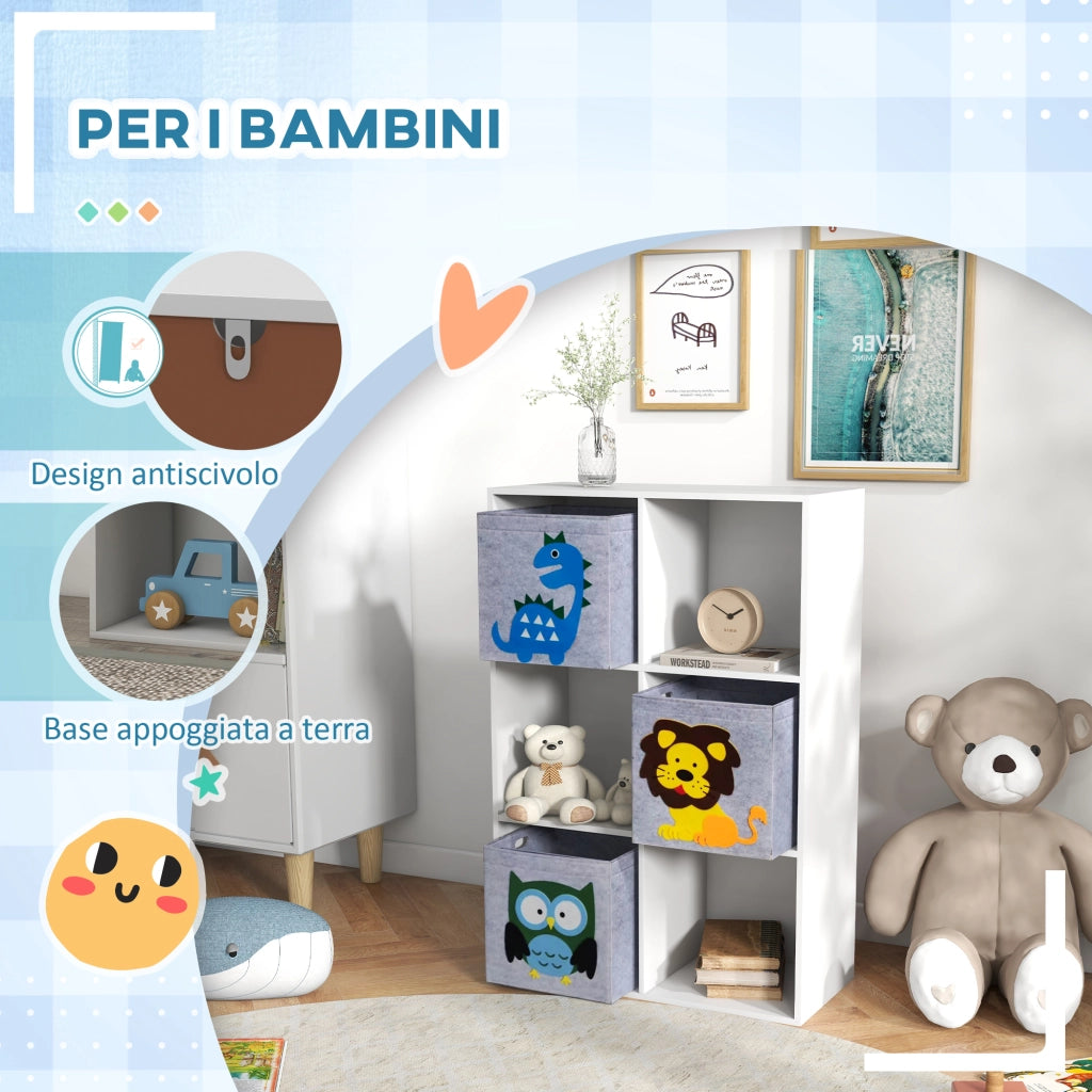 Libreria per Bambini a 6 Cubi ¨C zephmum ¨C Grigio e Bianco, MDF e Melamina, 61.8x29.9x91.5 cm