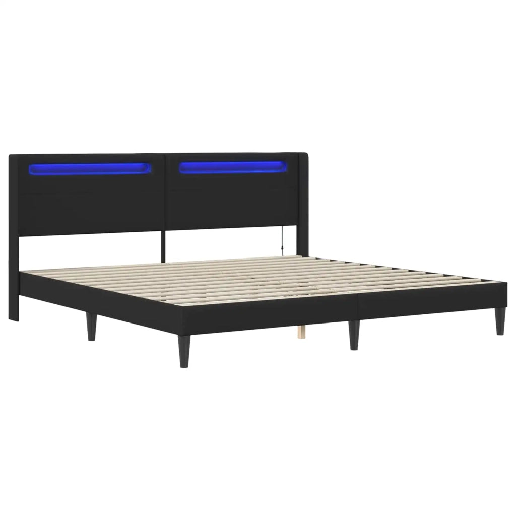Struttura del letto con strisce LED Nero 200 x200 cm Similpelle