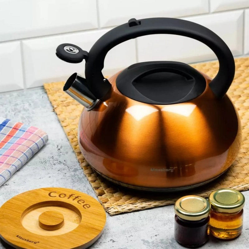 Klausberg KB-7385 Bollitore con fischietto in rame da 2,7 l in acciaio inossidabile