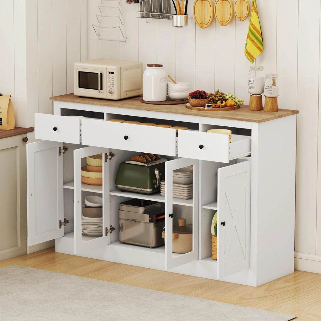 Armadio da cucina con piano di lavoro, credenza con cassetti e 2 ante, ripiani regolabili, armadio a buffet per sala da pranzo e soggiorno, 140 x 40 x 90 cm (bianco)