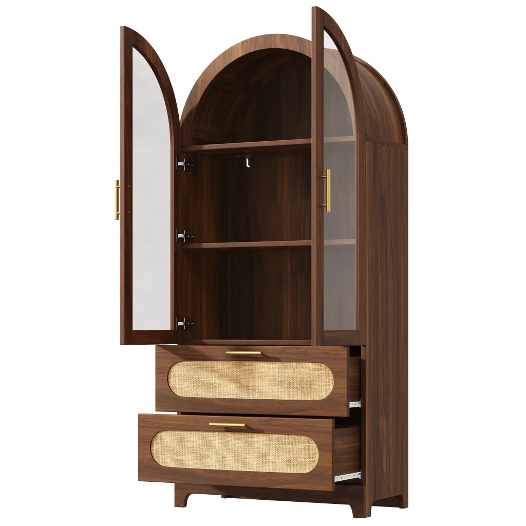 Libreria con Vetrina ad Arco e Cassetti ¨C MINIMAL ¨C Noce, 175x80x40cm
