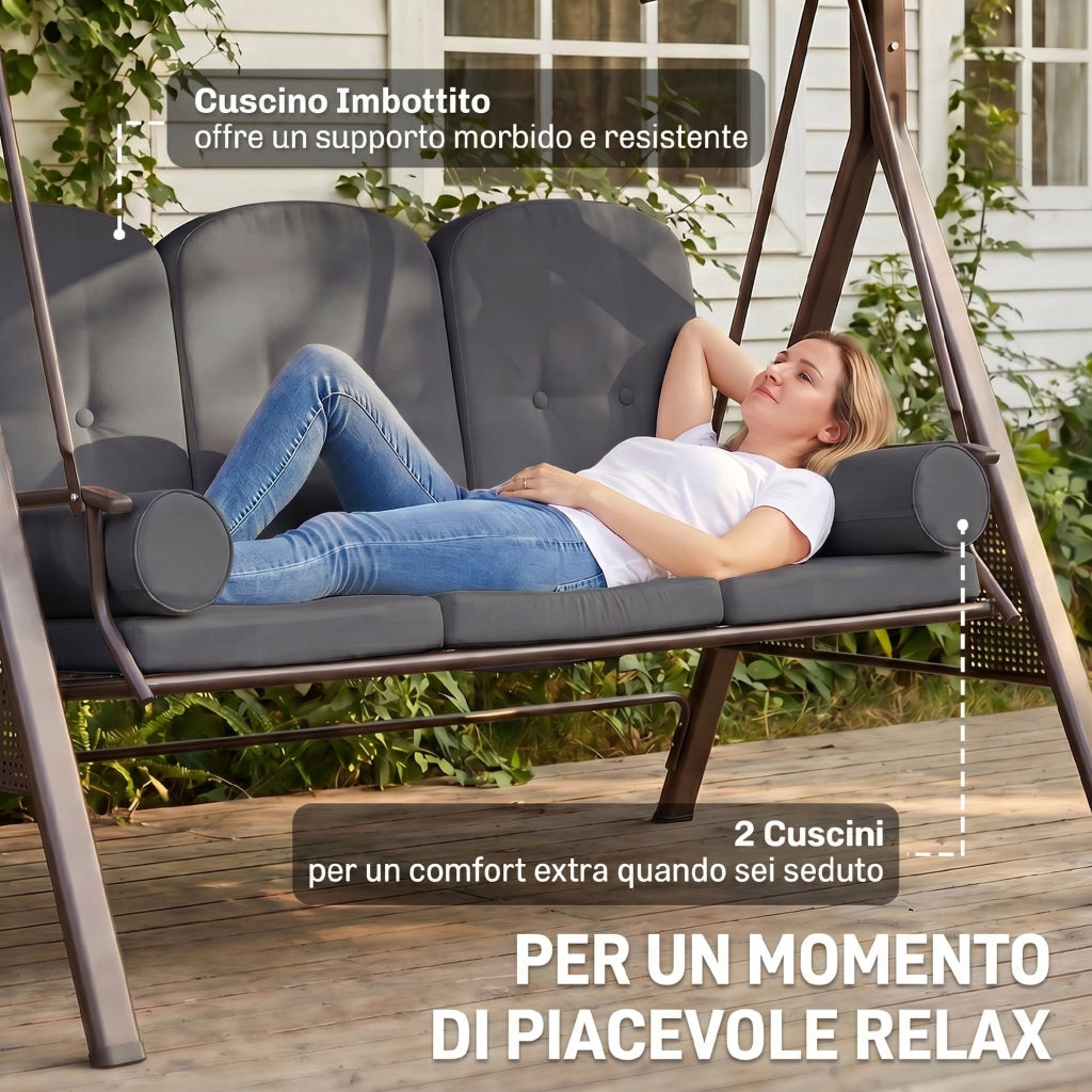 Dondolo da Giardino 3 Posti con Cuscini ¨C zephmum ¨C Grigio 208x120x172 cm