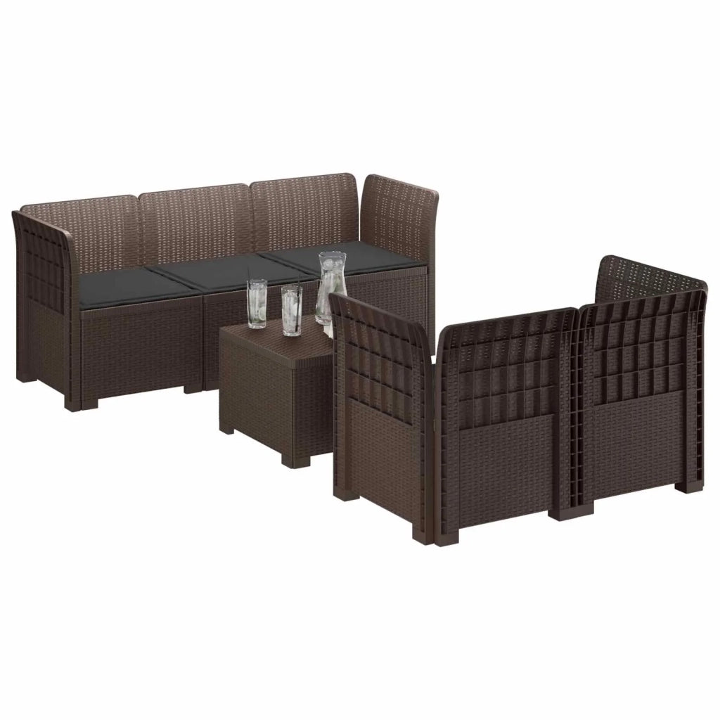 Divano da Giardino 5 Posti con Cuscini Stile Rattan PP Marrone 3443895