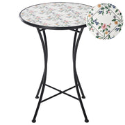Tavolino da bistrot in ferro nero con piano rotondo rivestito in piastrelle di ceramica a mosaico stile ferro battuto