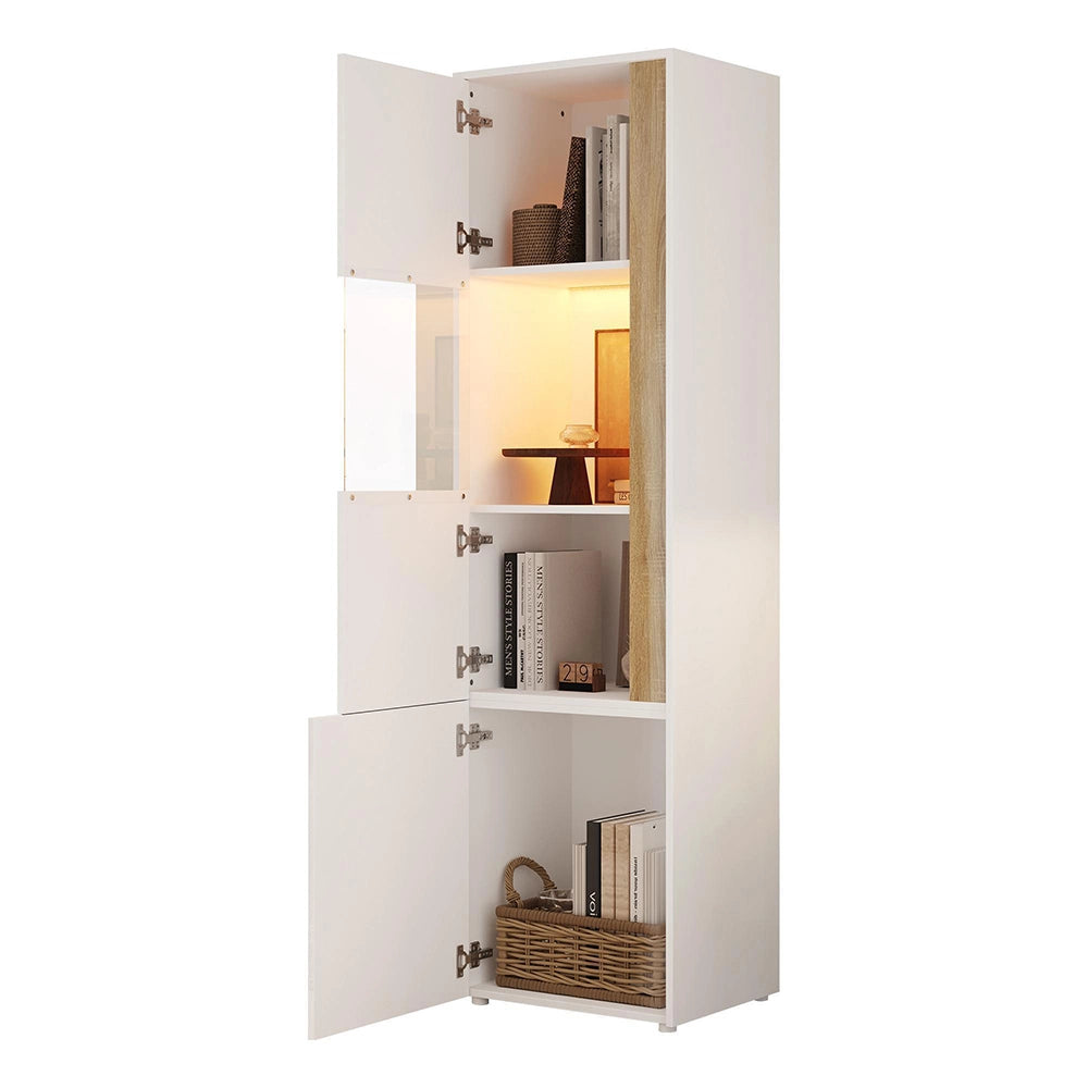 Armadio vetrina con illuminazione LED - Xylo - 50x40x179 cm - Bianco e naturale