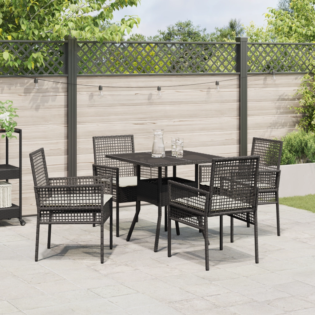 Set pranzo giardino 5 Pezzi Nero Poly Rattan