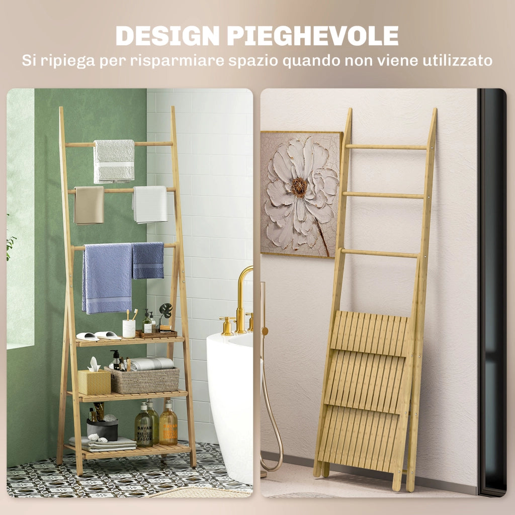 Mobile Bagno in Bamb¨´ 3 Ripiani con Porta Asciugamani ¨C Zephmum ¨C Bianco
