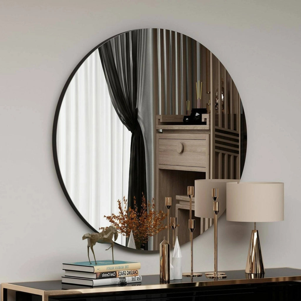 Specchio Bairo, Specchiera, Articolo d'arredo a muro, Decorazione con specchio, 70x2h70 cm, Nero