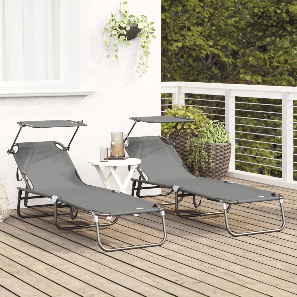 Lettini Prendisole 2 pz con tenda Grigio Tessuto Oxford 600D