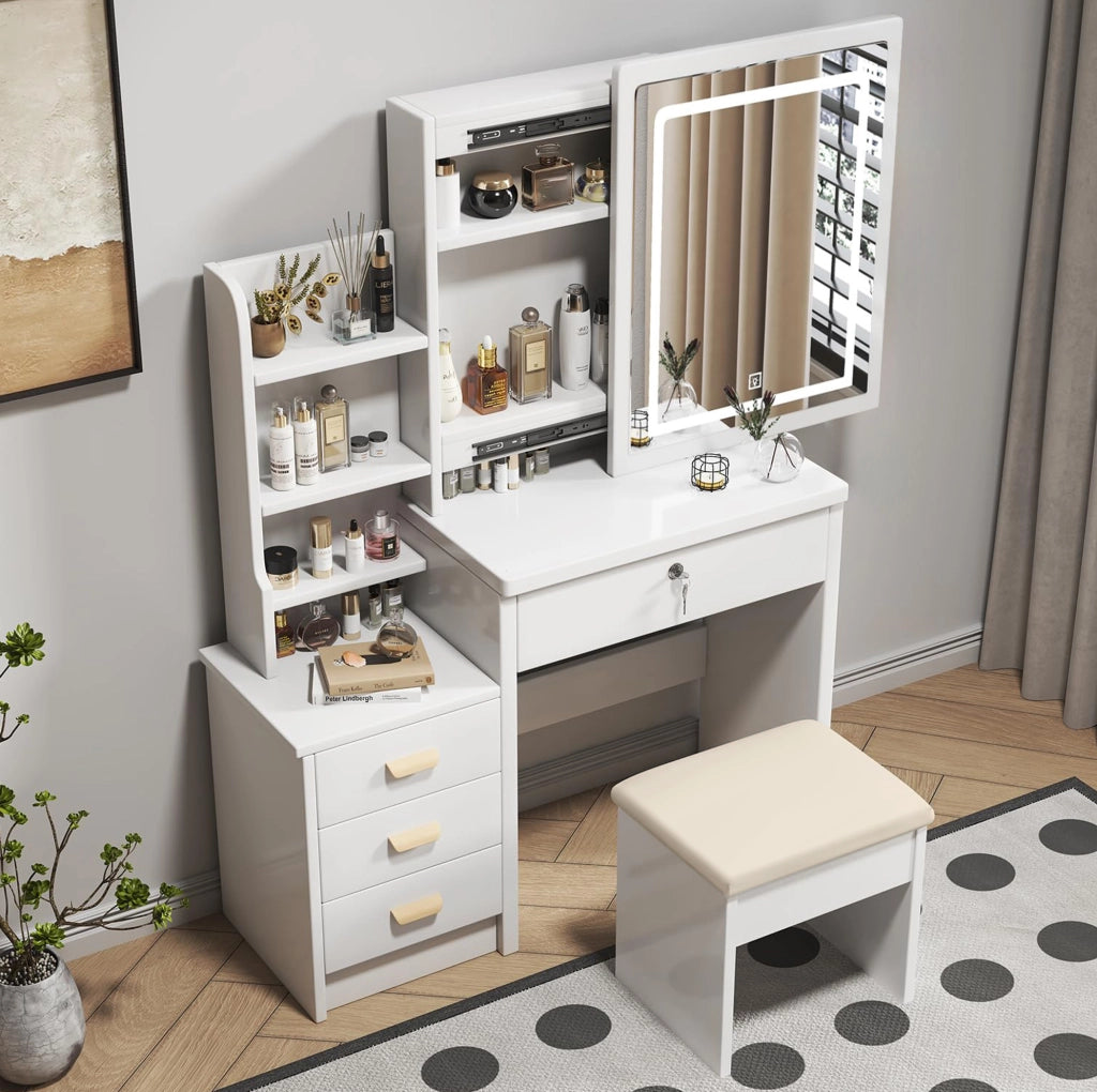 Tavolo da trucco con specchio LED in MDF bianco