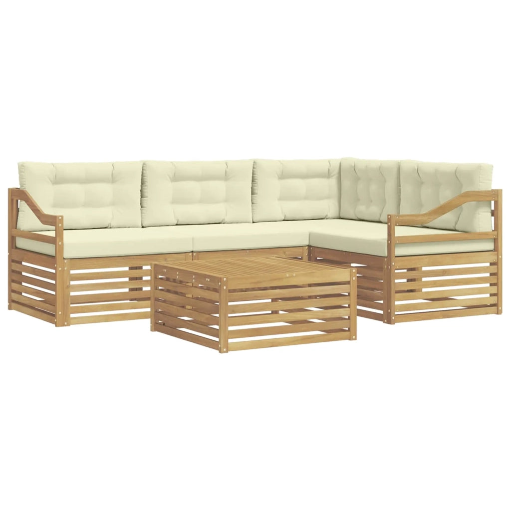 Set di divani da esterno 5 pcs Bianco e Crema Poliestere