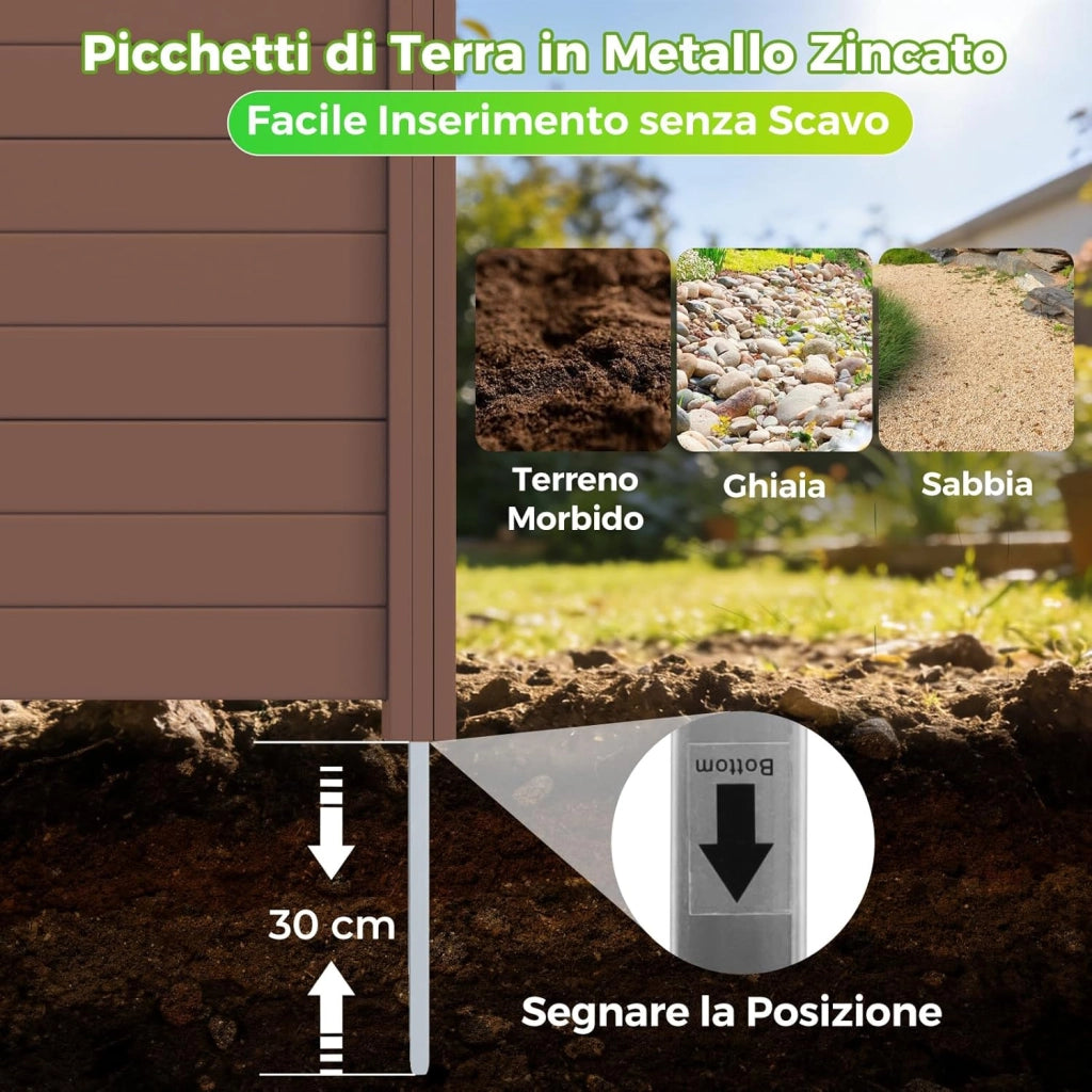Recinzione da Giardino, Schermo Privacy da Esterno con 3 Pannelli e 4 Pali di Metallo Zincato, Recinto da Giardino Modulare per Copribidone e Condizionatore d'Aria
