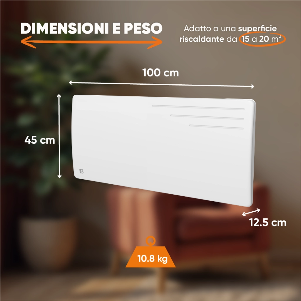 Radiatore elettrico fisso ad inerzia secca in ghisa 2000W MOTU orizzontale bianco