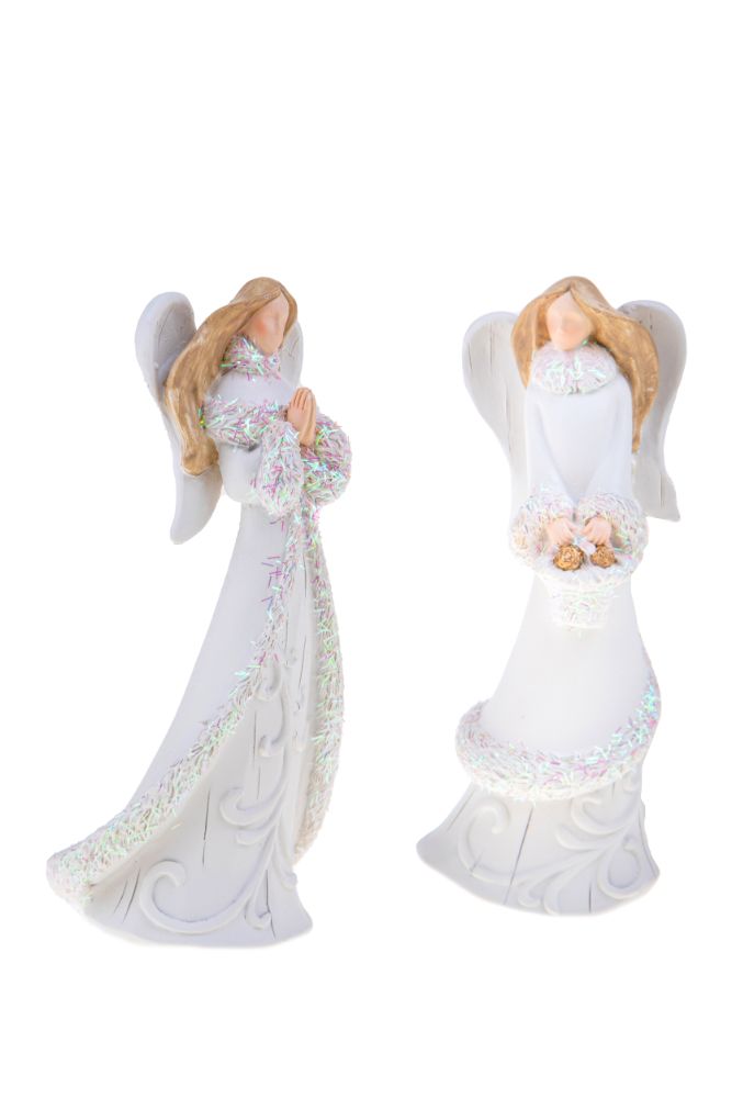 Set 4 Statuine Angeli con Glitter 16,5 cm in Resina