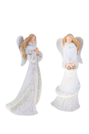 Set 4 Statuine Angeli con Glitter 16,5 cm in Resina