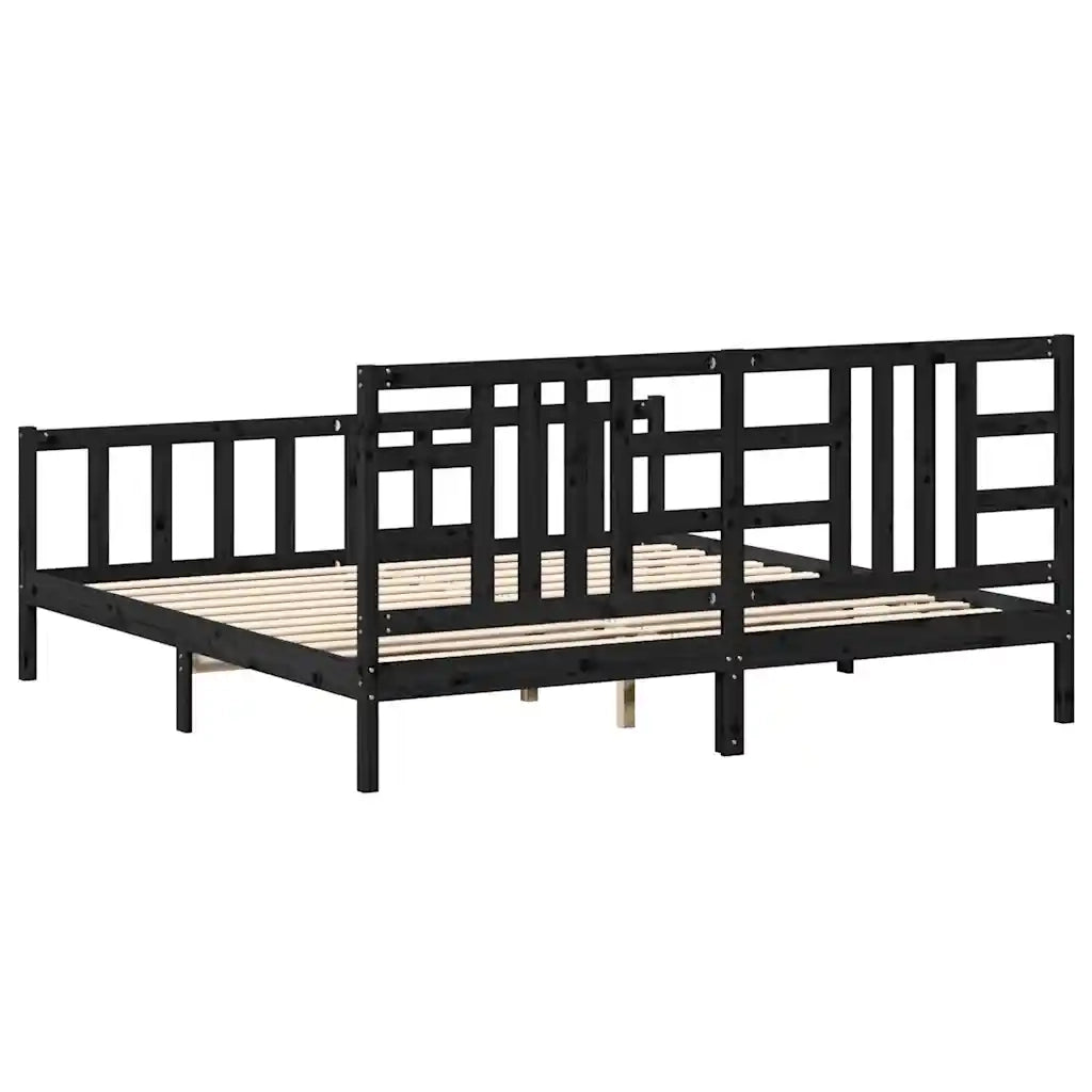Letto matrimoniale | Letto per adulti | Giroletto con Testiera Nero 200x200 cm in Legno Massello