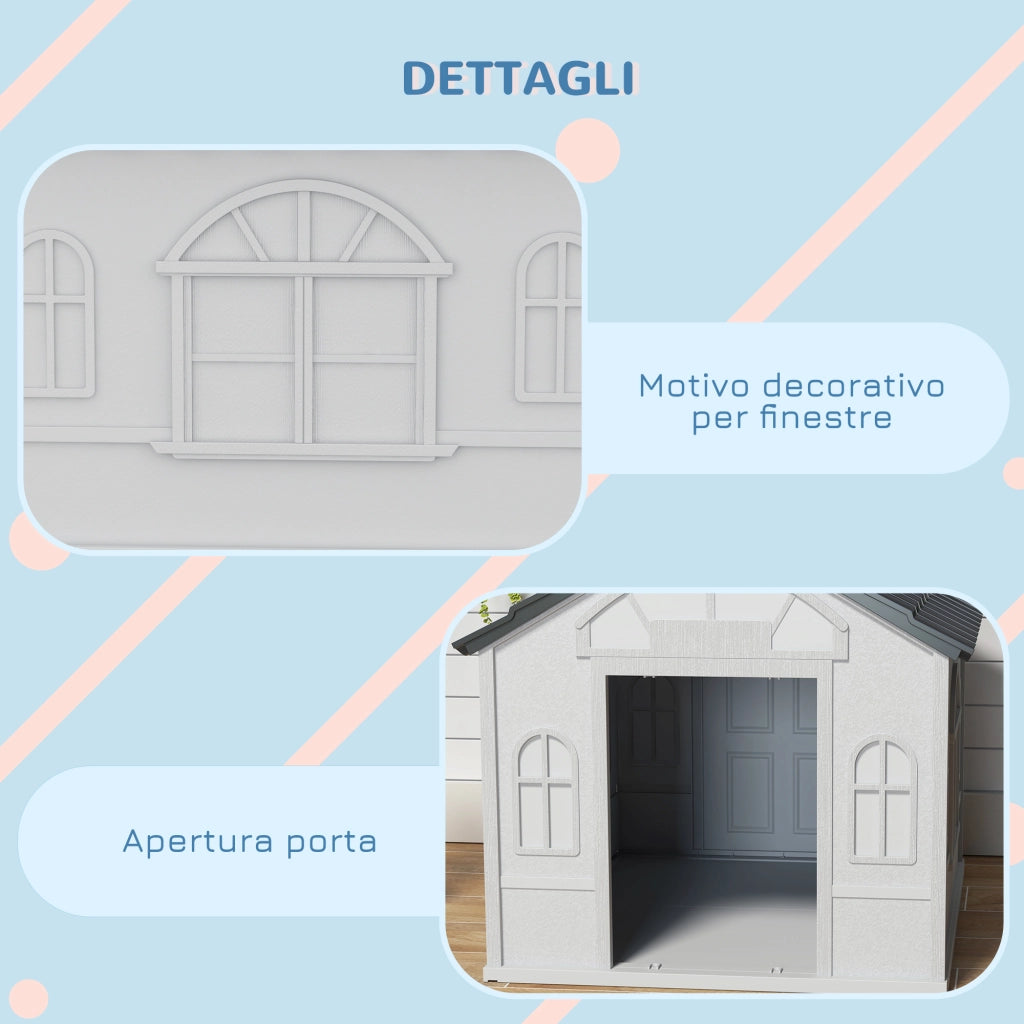 Casetta per Cani da Esterno 84,2x98,2x82 cm con Tetto Inclinato in PP Impermeabile Grigio