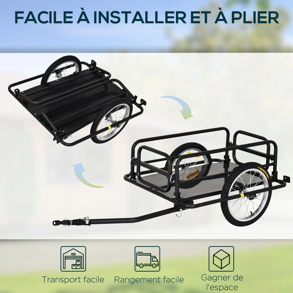 Rimorchio per bicicletta ¨C Zephmum ¨C Nero acciaio 139x71.5x49 cm