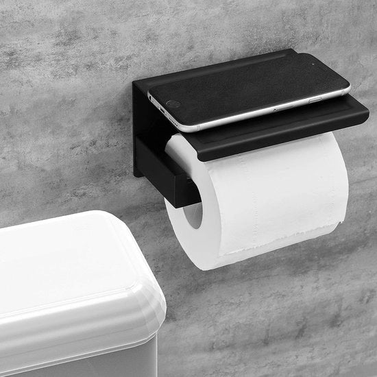 Toilette incastrabile senza perforazione, toilette incastrabile con adesivo per pannelli, toilette incastrabile in acciaio inossidabile con fissaggio alla parete, appoggiatesta per carta igienica con adesivo per bagno nero