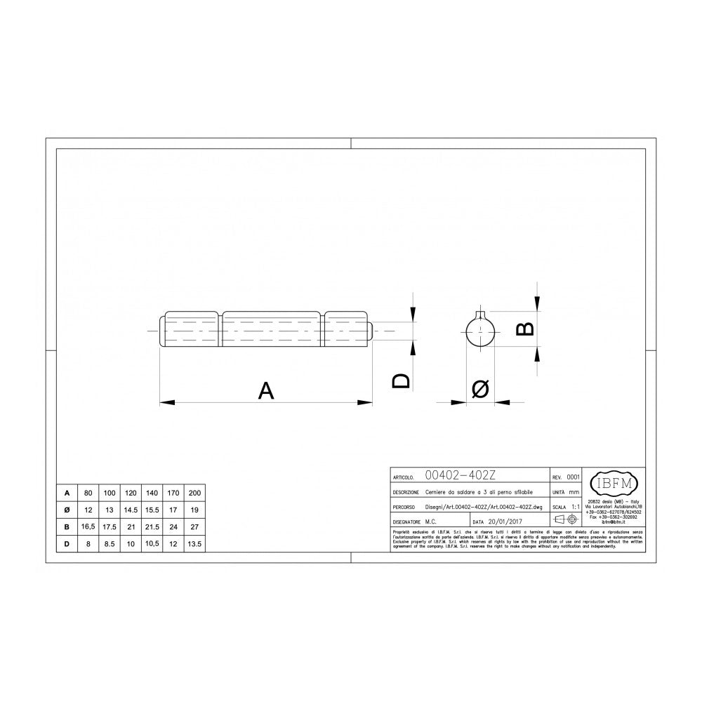 Ibfm 100mm a 3 ali - 2pz cerniera da saldare per porte a battente in metallo
