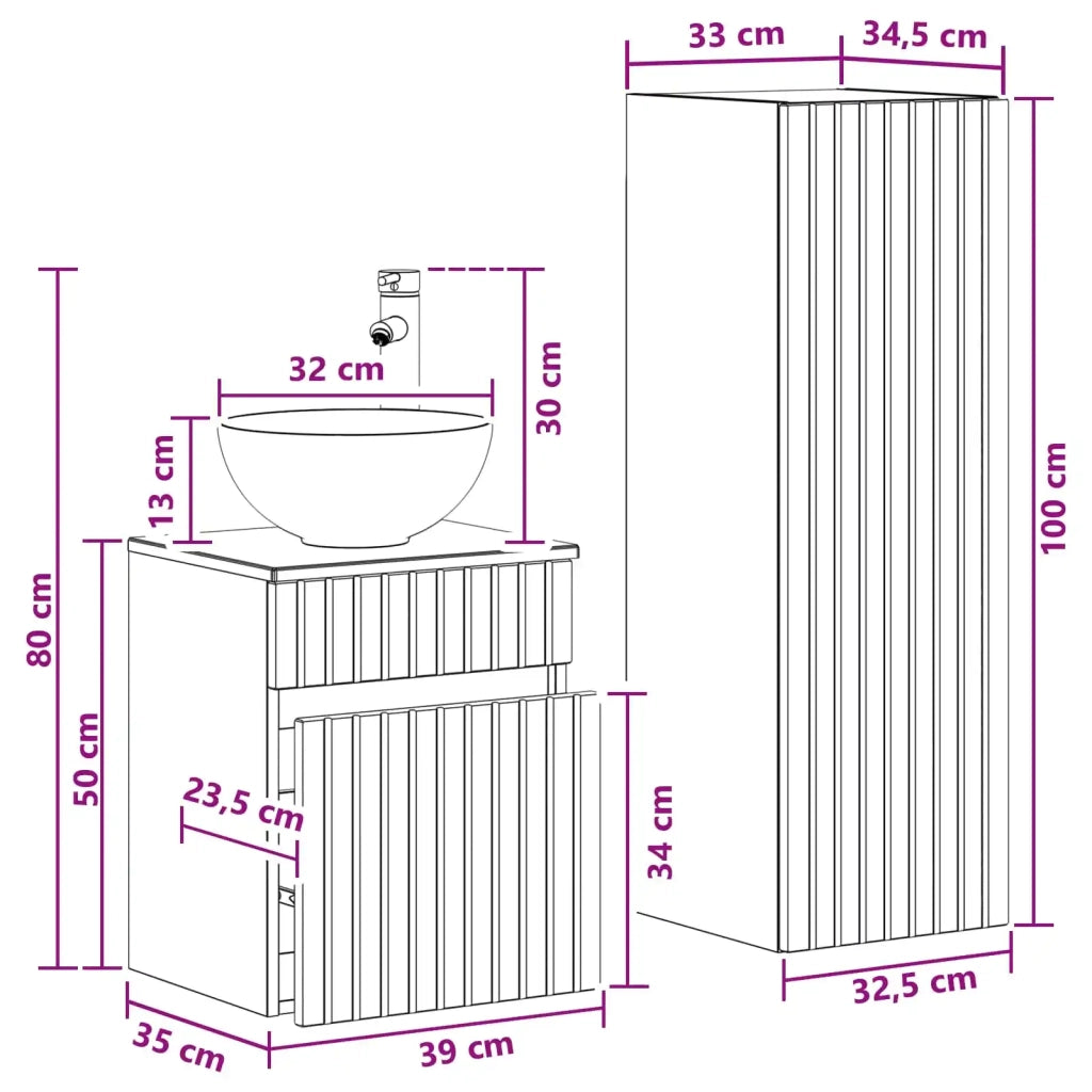 Set di mobili per il bagno 2 pz Nero 33 x 34,5 x 100 cm 3406134
