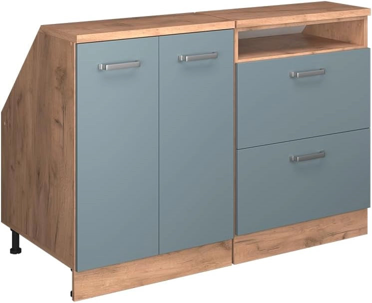 Set di mobili sottotetto Rion, Grigio-blu, 120 cm Set di 2 carcasse armadio profondità 60 cm, adatto per il salvaspazio sotto tetti spioventi