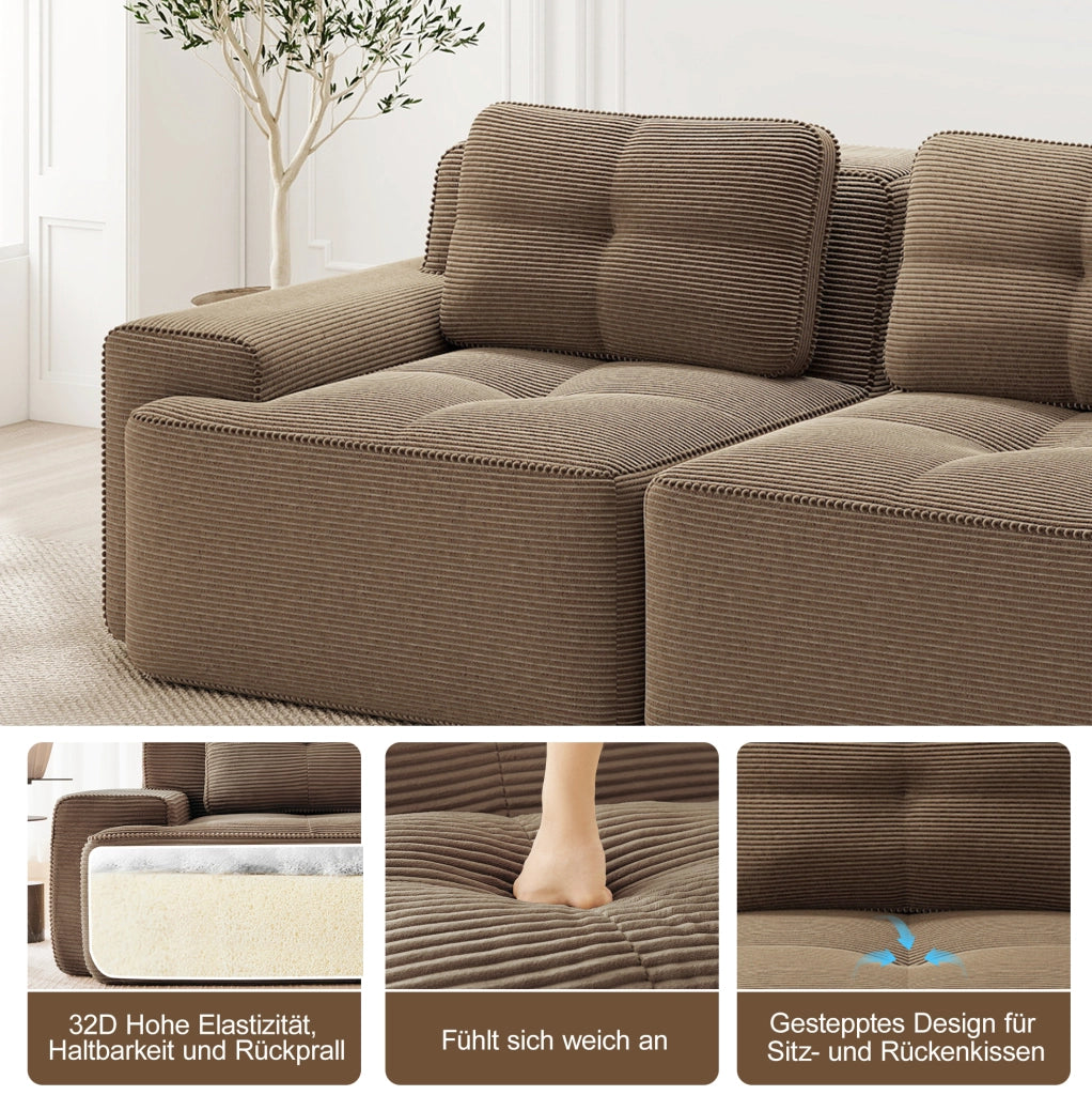 Divano modulare boneless in corduroy 382x177x69 cm marrone