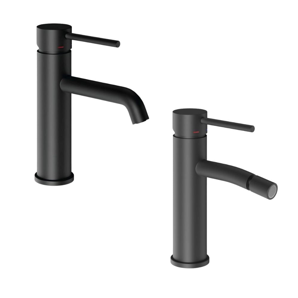Miscelatori bagno lavabo e bidet serie jazz con leva in metallo e piletta facile installazione *** finitura- nero opa...