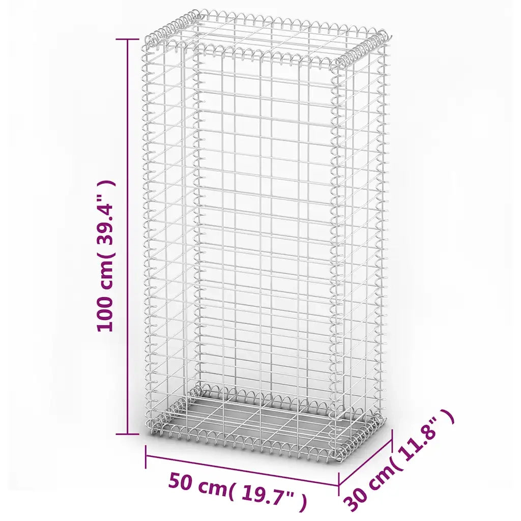 Cesto Gabbione con Coperchio in Filo Zincato 100 x 50 x 30 cm 141039