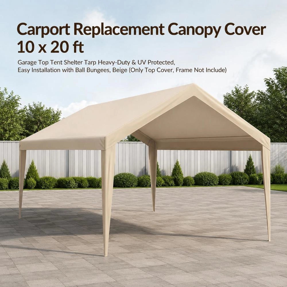 10x20ft Carport Replacement Canopy, Garage Tent Cover, Waterproof And UV Protected (Top Cover Only, Frame Not Included)