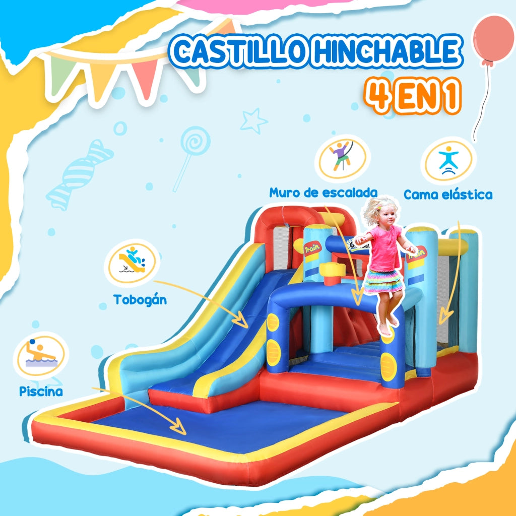 Casetta Gonfiabile per Bambini con Scivolo e Piscina ¨C zephmum ¨C 435x245x200 cm Multicolore
